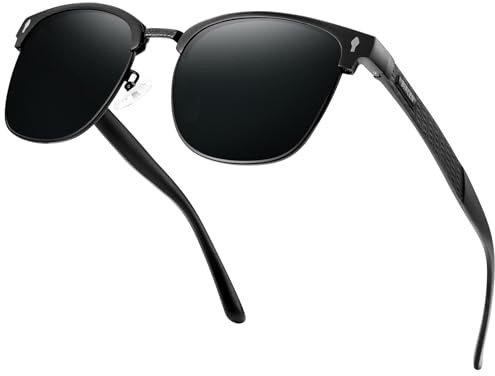 Bircenpro Klassisch Polarisiert Sonnenbrille für Herren: UV400 Schutz Sonnenbrillen Retro Halbrahmen Brille für Fahren Angeln Reisen Schwarze Gläser