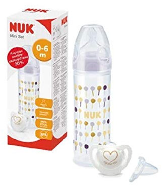 NUK Mini Set Classic Feeding Bottle 250ml & Genius Silicon Soother 0-6m