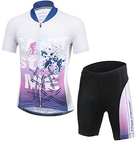YFCH Unisex-Niño Niño Niña 2 Piezas Camisetas de Ciclismo Manga Corta con Pantalones Cortos Traje de Ciclismo con Pantalones Cortos, Blanco-Púrpura, 9-10 ans
