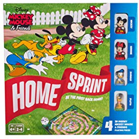Disney Mickey and Friends Home Sprint Board Game, 4 x Disney Playing Pieces Included Mickey, Minnie, Donald and Pluto, Family Friendly Game, Great Gift For Kids, Ages 4+