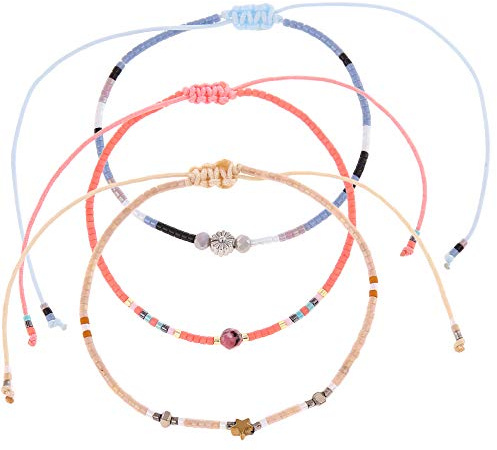 Made by Nami 3 Pcs Ajustable Pulseras de Cuentas para las Mujeres Juego de Pulseras Boho de Colores Hechas de Cordón de Algodón Encerado y Cuentas para el Verano Playero y el Estilo Hippie