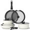 Motase 12 Pieces Kitchen Non-Stick Cookware Sets with Removable Handle, Stackable Pots and Pans Set Nonstick for Induction Gas RVs Camping Space Saving, White,TF-FP002-RE