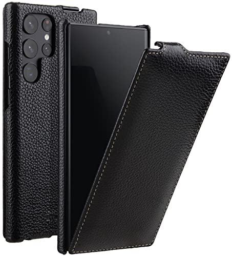 STILGUT UltraSlim kompatibel mit Samsung Galaxy S22 Ultra Hülle - Samsung S22 Ultra Flip Case aus Leder, Klapphülle, Handyhülle, Lederhülle - Schwarz