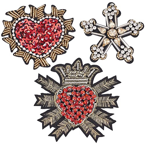 GORGECRAFT 3PCS Distintivi di Applique Da Cucire Toppe In Tessuto Tessuto Strass Cuore e Stella e Cuore con Corona Ornamento Accessori per Vestiti Fai Da Te Scrapbooking Borsetta Pantaloni