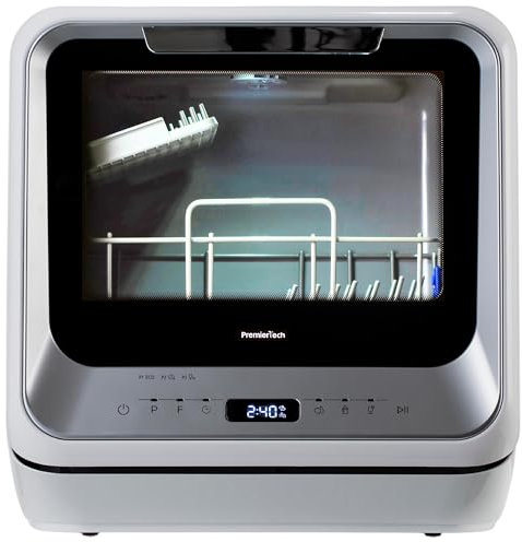 PremierTech Mini Lavastoviglie Portatile, Da Campeggio, Barca, Casa Vacanze, Hotel, Bed & Breakfast, 6 programmi, Compatta, Minimo Ingombro, Da Tavolo Appoggio, Lavaggio Frutta Biberon, Silver, PTLS2S