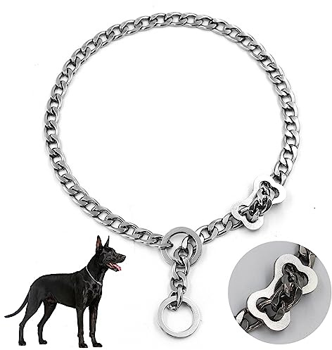 Halsband för Hund utan Drag, Justerbart och Hållbart, i Rostfritt Stål, med Metallkedja, för Dressera och Gå med Små och Stora Hundar (A, S)