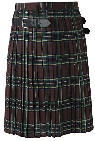 Skotsk kilt, klassisk kjol, rutig kjol för män, med fickor, kort skotskjol, rutig, kilt, skotsk klassisk med kontrastfickor, skotsk stil, individualitet, vintage, U brun, XXL