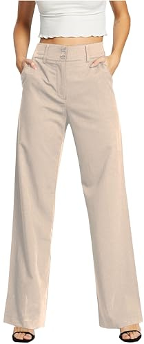 femiss Womens Wide Leg Trousers | High Waisted Tailored Smart Office Workwear | Relaxed Fit Flared Formal Business Casual Pants with Pockets | Sizes 6-20 | (Beige-20)