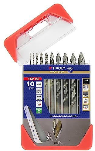 TIVOLY - Coffret 10 Forets Métal Haute Performance HSS Ø1 à 10mm - Perçage des Aciers les plus Courants- Perçages Nets et Agrandissement des Trous - Queue à 3 Méplats