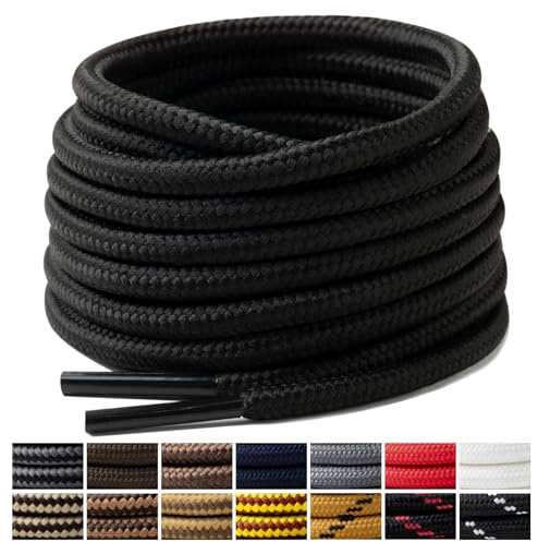 Handshop 2 paires de lacets de chaussures ronds 4 MM Lacets de chaussures de remplacement 120-180cm pour la course à pied, le sport et la marche (Noir 140cm)