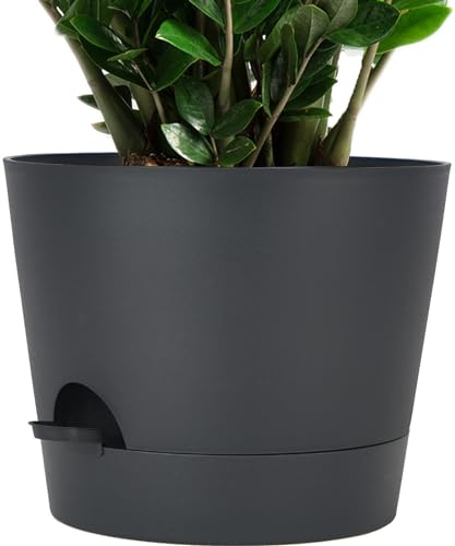 SwinDuck Grande vaso per piante autoirrigante, 30,5 cm, cilindrico, in plastica, per interni ed esterni, per piante e fiori, nero