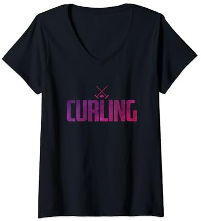 Curling Eisstein Curling Besen Wintersport T-Shirt mit V-Ausschnitt
