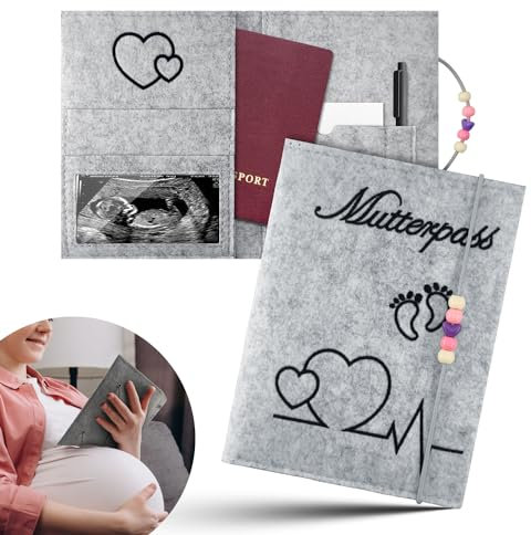 Fosoloni Mutterpasshülle aus Filz, Schutzhülle Schwangerschaft Tagebuch Mutterpass Tasche Hülle, Mutterschaftsprotokoll-Organizer Unterlagen & Impfpass, Geschenk für Schwangere & Werdende Mütter