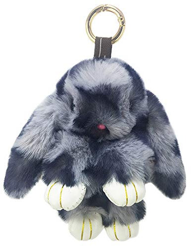 Xsclpomddy Plüsch Hase Schlüsselanhänger Plüsch-Häschen Pom Poms Taschenanhänger Handtasche Autoschlüssel Dekoration,Dunkelgrauer Leopard
