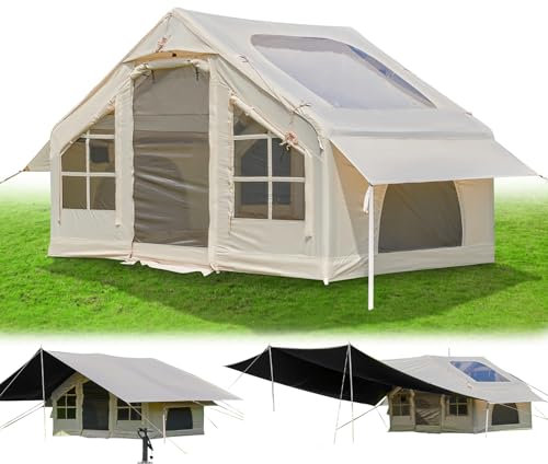 Uppblåsbart campingtält, 4–6 personer, stort utomhus glampingtält, pop-up tält enkel installation för 4 säsonger, vatten och vindtätt Oxford familjetält med stor presenning och två skylight