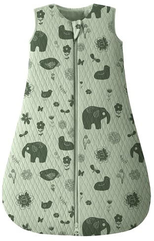 Looxii Baby Sleeping Bag 2.5 TOG 100% Cotton Winter Toddler Sleep Sack Baby Wearable Blanket for Boys and Girls 6-12 Months Elephant Green