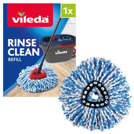 Vileda Rinse Clean Spin Mop Head Refill - Microfibre power - Stubborn dirt removal - Authentic Vileda Mop Head Replacement - Machine Washable - Only Fits Rinse Clean or H2PrO Spin Models