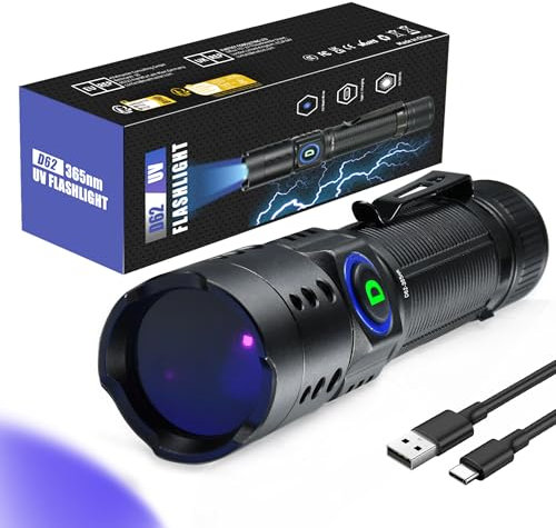 DARKDAWN UV Torcia elettrica 365nm Blacklight, Mini USB-C LED ricaricabile con specchio nero, portatile fluorescente per macchie di urina dell'animale domestico, identificazione anti-contraffazione