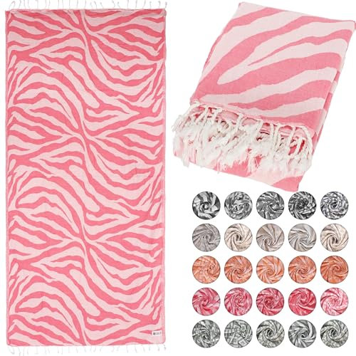 Lukkum® Oeko-TEX® Leopard Muster Leo Pestemal Strandtuch Saunatuch Badetuch Hamamtuch Groß Baumwolle Duschtuch Handtuch Fouta Pareo Yoga Decke Sporttuch Sarong (Flamingo Pink, Zebra 185 x 90cm)