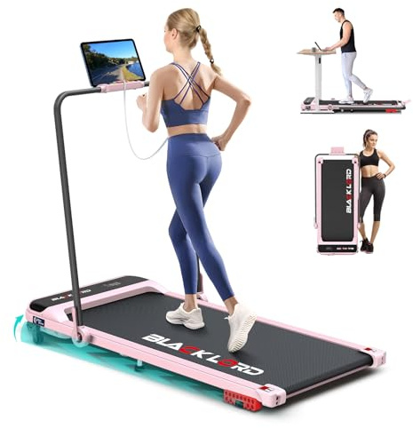 BLACK LORD Löpband under bordet, hopfällbar 2-i-1 promenadmatta för promenader och jogging, 3,2 HP fitnessenhet, bärbar under bordet, hemma och på kontoret, kapacitet 140 kg rosa
