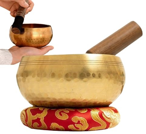 Bol chantant tibétain de méditation - Fabriqué à la main - Bol chantant tibétain avec maillet coussin - Pour la méditation du yoga, le chakra, la pleine conscience et la réduction du stress
