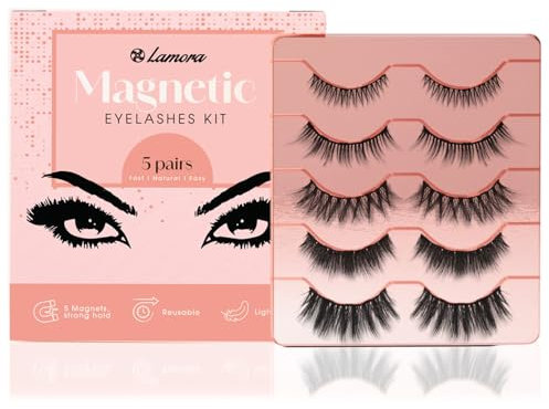 Lamora Faux Cils Magnetique Naturel - Doux, Faciles à Utiliser, Réutilisables, Sans Colle - Kit de Cils pour Toutes les Occasions, Apprécié par les Professionnels et Débutants en Maquillage