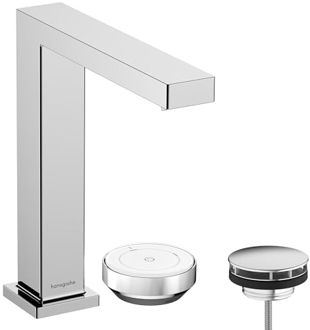 hansgrohe Tecturis E - 2-Loch Waschtischarmatur mit Ablauf, energiesparend (CoolStart), Wasserhahn Bad mit Auslaufhöhe 173 mm, Mischbatterie Waschbecken wassersparend (EcoSmart+), Chrom, 73053000