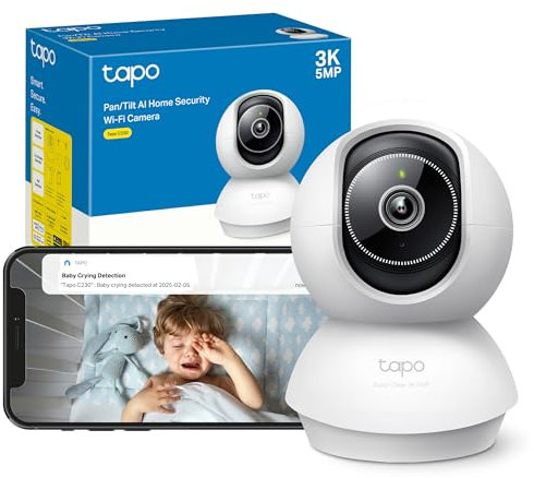 Tapo C230 3K 5MP Indoor Camera, Smart AI Detections - Person Pet Baby Cry, Pan/Tilt 360° View, Security Camera No Monthly Fee, Enhanced Night Vision, Two-way Audio, Works with Alexa & Google