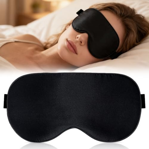 Premium Schlafmaske aus Seide, Schlafbrille für Seitenschläfer,Luxus Augenmaske mit Atmungsaktivem Design,Lichtblockierende Schlafbrille mit Verstellbarem Band,Bequem für Herren/Damen(Schwarz)