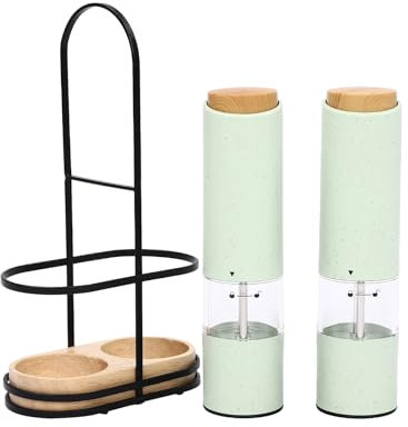 Molinillo de pimienta eléctrico de 2 piezas con base, juego de molinillos de pimienta, molinillo de sal y pimienta ajustable para moler pimienta, romero, sal marina, etc., verde