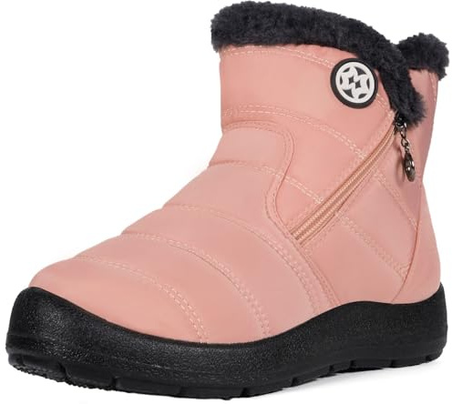 Stivali Donna Stivaletti Invernali Impermeabili Cerniera Stivali da Neve Cotone Caldo Peluche Caviglia Boots Bassi Scarpe Ultraleggero,Rosa 3,40 EU