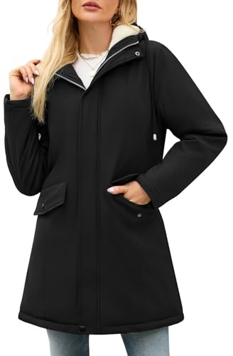 Yuson Girl Chaqueta Mujer Invierno Cálido Chaquetas Forro Polar con Capucha Grueso Abrigo Parka Largo de Viento Cremallera Abrigos Casuales Hooded Chaqueton Outwear con Bolsillos(Negro, L)