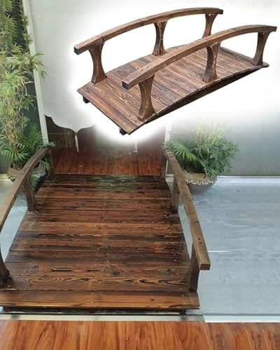 Puente pequeño de madera para jardín y estanque, puente de camino de estilo japonés con rieles laterales, fácil de montar
