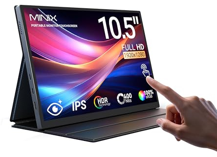 MINIX Monitor portatile da 10,5 pollici Touchscreen Monitor portatile IPS 178 ° Wide-View/Doppio altoparlante integrato Luce Blu/HDR Eye Care Schermo esterno w/Smart Cover per Mac PC Xbox PS4/5 Switch