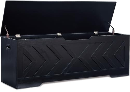 XDliv 55.1” Storage Bench, Extra Large Entryway Bench with Storage,Storage Chest with 2 Safety Hinges,Blanket Storage,Shoe Storage Chest for Bedroom,Living Room,Easy Assembly. (Black)