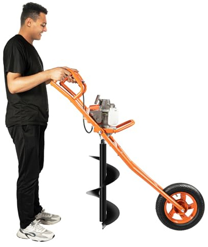 63CC - Trapano a benzina a due tempi, con carrello manuale, trapano per pali con punta da 30 cm, trapano a benzina, adatto per lavori di perforazione in giardino e altri lavori di perforazione