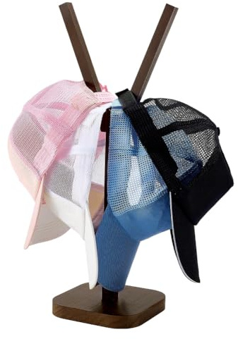 PH PandaHall Soporte de madera para sombreros, estante de exhibición de gorras de béisbol en forma de Y, estante de madera para sombreros, soporte de almacenamiento de gorras de mesa marrón