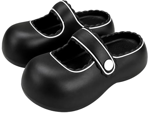 Zoccoli Mary Jane da donna, scarpe da giardino con plateau, sandali morbidi con punta chiusa, sandali slip on, pantofole leggere e traspiranti, per interni ed esterni, spiaggia, passeggiate, Nero , 38