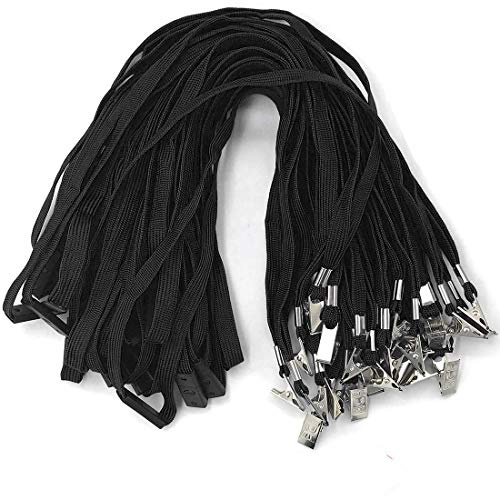 Bird Fiy Lanyards Breakaway Bulk Black Lanyards Neck Flat Safety Badge Lanyard Bulldog Clip (Black, 50 PCS)