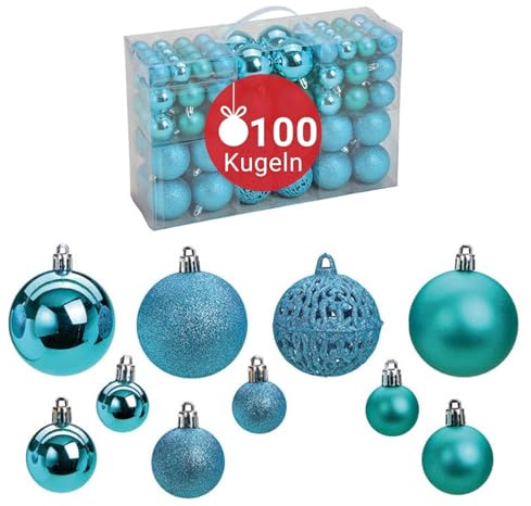 WOMA Christbaumkugeln Set Türkis & 22 weiteren Farben - 50er & 100er Weihnachtskugeln Set - Weihnachtskugeln Kunststoff - Weihnachtsbaum Deko & Christbaumschmuck