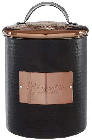 Premier Housewares Prescott Biscuit Canister, Hammered Steel Storage Jar - Black/Copper, 14x14x17cm