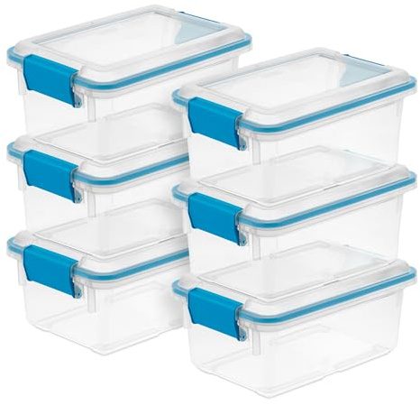 Sterilite 6-Pack Gasket Box, Weather-Resistant Storage Bins with Latching Lids, 7.5 Quart - Heavy-Duty Organizing Containers for Closet, Bathroom, and Office