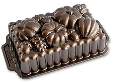 Nordic Ware Stampo Pane e Dolci Autunnale, Stampo Torta e Pagnotta Finemente Dettagliata, Tortiera in Alluminio Antiaderente, Accessori Cucina di Alta Qualità Made in USA, Colore: Bronzo