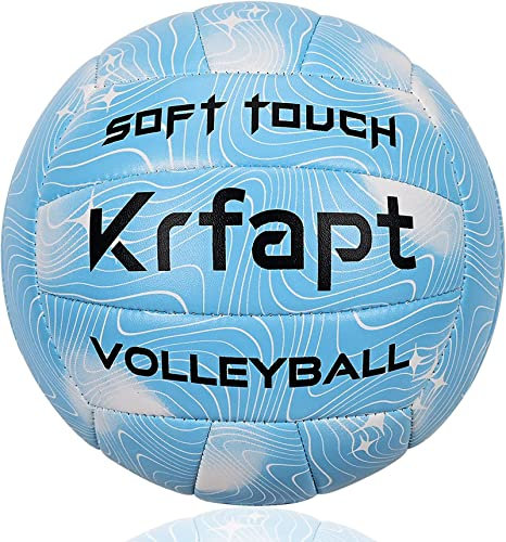 Krfapt Volleyball & Beachvolleyball Größe 5 Offiziell – Soft Touch Trainingsball für Outdoor/Indoor, Wasserfest mit Ripples Design(Blue)