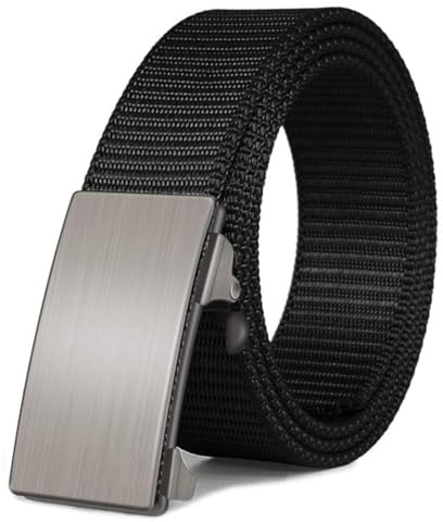 Ecentaur nylon spärrbälte för män män bälte casual med automatiskt spänne, inga hål osynligt bälte för män, Silverspänne + svart bälte, 125