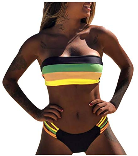 Generico Costumi da Bagno Coordinati Swimwear Reggiseno Imbottito Benda Bikini Set Costumi da Bagno Balneare Costumi Donna Taglie Forti Brasiliana Costume Donna