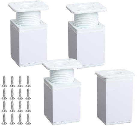 Luabue 4 Piezas Muebles Pies de Mesa Regulable 6CM Cuadrada Patas Pies de Aluminio Blanca Patas de Cama para Mesas, Armarios, Sofás, Camas, Estantes