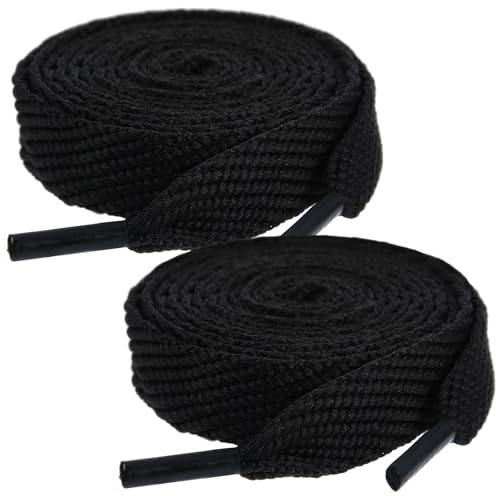 Ouligay 2 Pairs 15mm Wide Black Laces for Trainers, 5/8 Flat Black Shoe Laces Thick Chunky, 47 Inch Fat Shoelace for Sneakers Men Women Adults Walking Running Sports Athletic Shoes 120cm