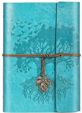 ANOMM Carnet de Note Cuir A5, Journal à Spirale Rechargeable, Vintage Carnet de Voyage avec Pages Blanches, Carnet à Spirales, Cadeau pour Femmes, Hommes, Filles et Garçons, 160 Pages (Bleu)