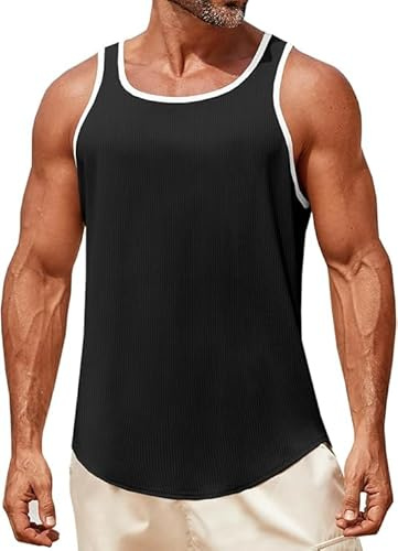 Runcati Débardeur pour homme - T-shirt sans manches pour musculation, fitness, entraînement et bodybuilding - T-shirt fonctionnel - Sous-vêtement de sport - Débardeur d'été - T-shirt de course, Noir